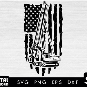May include: Black and white silhouette of a drilling rig superimposed over an American flag with a distressed look. The flag is tattered and torn, with the stars and stripes visible.