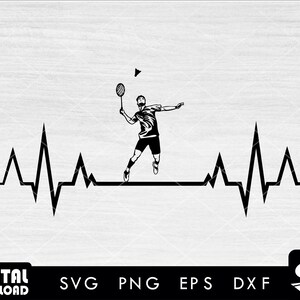 Badminton heartbeat svg, Badminton player svg, sports svg - Instant Download-Digtal files for cricut, svg, eps, dxf, png