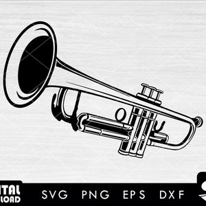 Trompeta SVG, trompeta png, imágenes prediseñadas de trompeta, músico svg, vector de trompeta, instrumento musical