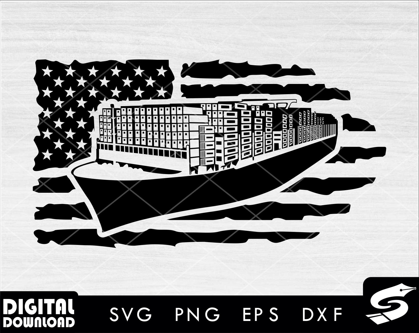 American Distress Flag Container Ship Svg, Ship Svg, Cargo Ship Svg ...