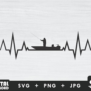 Heartbeat fisherman in a boat svg, fisherman svg, fishing shirt svg, fishing silhouette, for fisherman lovers