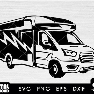 キャンピングカー SVG、キャンピングカー SVG、RV SVG、モーターホーム SVG、キャンピングカー クリップアート、Cricut 用キャンピングカー ファイル、シルエット用キャンピングカー カット ファイル、キャンピングカー PNG、DXF