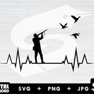 heartbeat svg, duck hunting svg, duck hunter svg, duck svg, silhouette png
