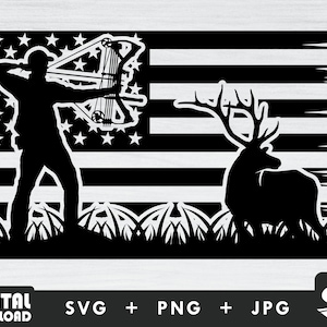 Amerikanische Flagge Hirsch Jäger svg, Bogenjagd svg, Hirsch Jäger svg, Bogenschützen svg, Bogenschützen svg, Bogenschützen Svg