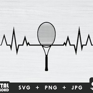 Heartbeat tennis racket svg, tennis ball svg, tennis mom svg, tennis svg, for tennis lovers