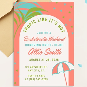 Tropic Like It&#39;s Hot Bachelorette Invitation and Agenda: Tropical Editable Templates (Digital)
