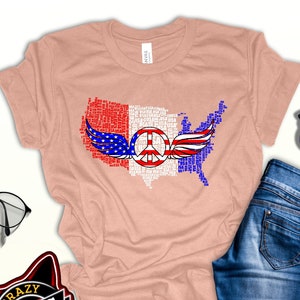 Rot Weiß Blau / Amerika Peace Zeichen Flagge / Retro Amerikanische Flagge / Sterne Peace und Stripes Retro / Vaterländisches Shirt