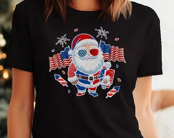 Patriotic Santa Christmas T-Shirt: American Flag Veteran Gift
