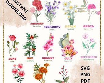 Birth month flower 12 Bungle 2023  SVG PNG PDF  gift for him her hi of da man gif kids boyfriend girlfriend flowers