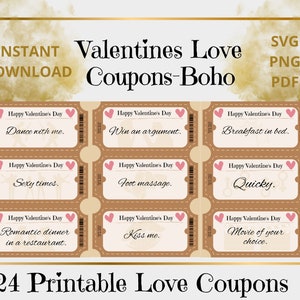24 Fun Love Coupon Book,SVG PNG PDF Printable, Valentines Day Coupons, Love Coupons, Gift for him, Husband Gift, Gift for her, Love Vouchers