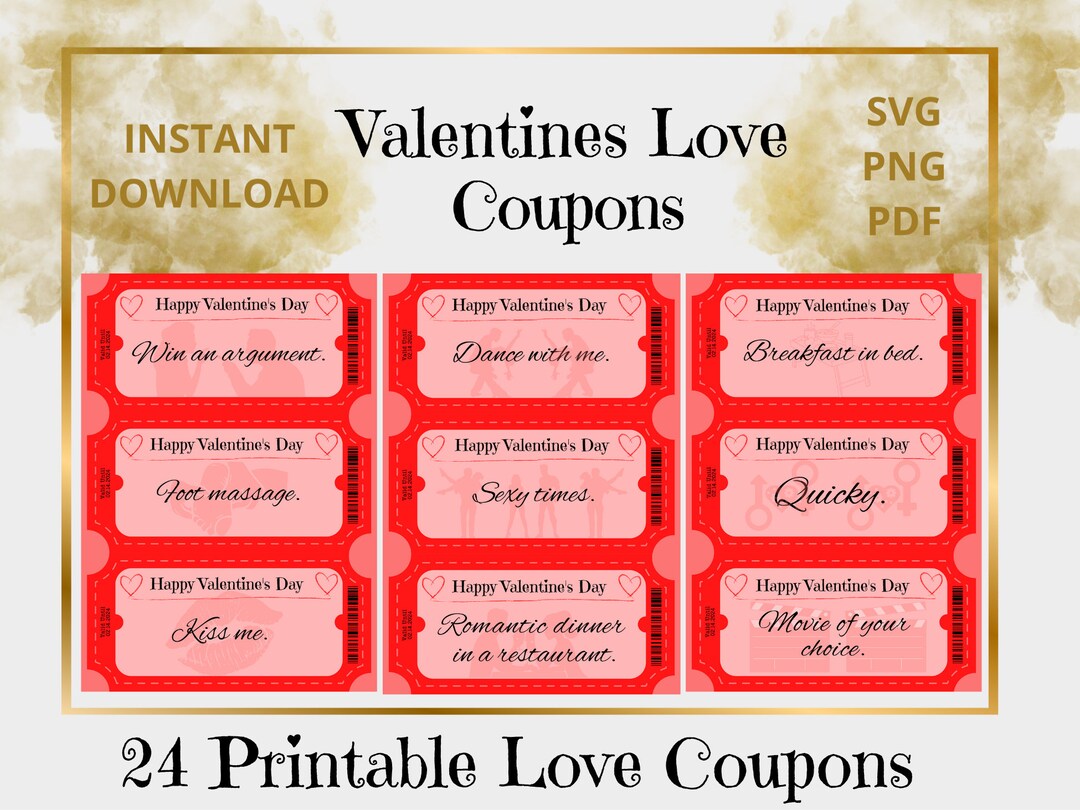 24 Fun Love Coupon Booksvg PNG PDF Printable Valentines Day Etsy