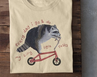 T-shirt Raccoon On Bicycle, Sweat à capuche rétro cartoon, Sweat-shirt bizarre, Chemise Meme, Chemise Trash Raccoon, Cadeau pour les femmes, Vêtements de citation drôles