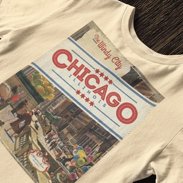 T-shirt Chicago Travel Poster, maglione Chicago Illinois, felpa con cappuccio poster retrò Illinois, regalo dall'amante di Chicago, camicia Land of Lincoln Illinois