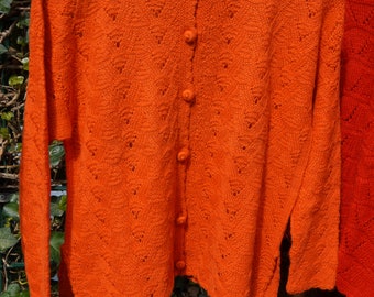 Handgestrickte Orange Strickjacke aus Babyalpakawolle für Damen|Peruanisches Handwerk|Nachhaltige Kleidung Frau| Frühlings Strickjacke Damen