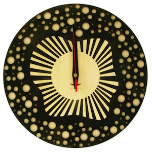 Sun and Stars Wooden Wall Clock Modern Clock Sun Wall Clock Sun Clock Sun and Stars Clock Handmade Clock Original Wood Clock Two-color Clock
