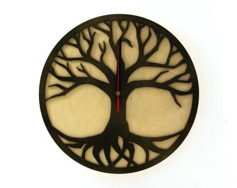 Tree of Life Wooden Wall Clock Unique Family Tree Wall Art Silent Non Ticking Clock Modern Boho Home Decor Nature Inspired Gift for New Home