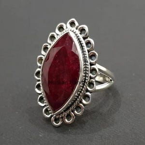 Handmade Ruby Marquise Ring, 925 Sterling Silver Boho Band July Birthstone Gifts Jewelry