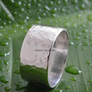Handmade Hammered Sterling Silver Wide Band Ring: Thumb Ring Jewelry