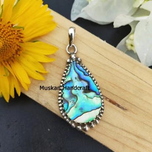 Handgemaakte 925 sterlingzilveren abalone schelp peer grote edelsteen hanger voor vrouwen meisjes, uniek huwelijkscadeau voor haar
