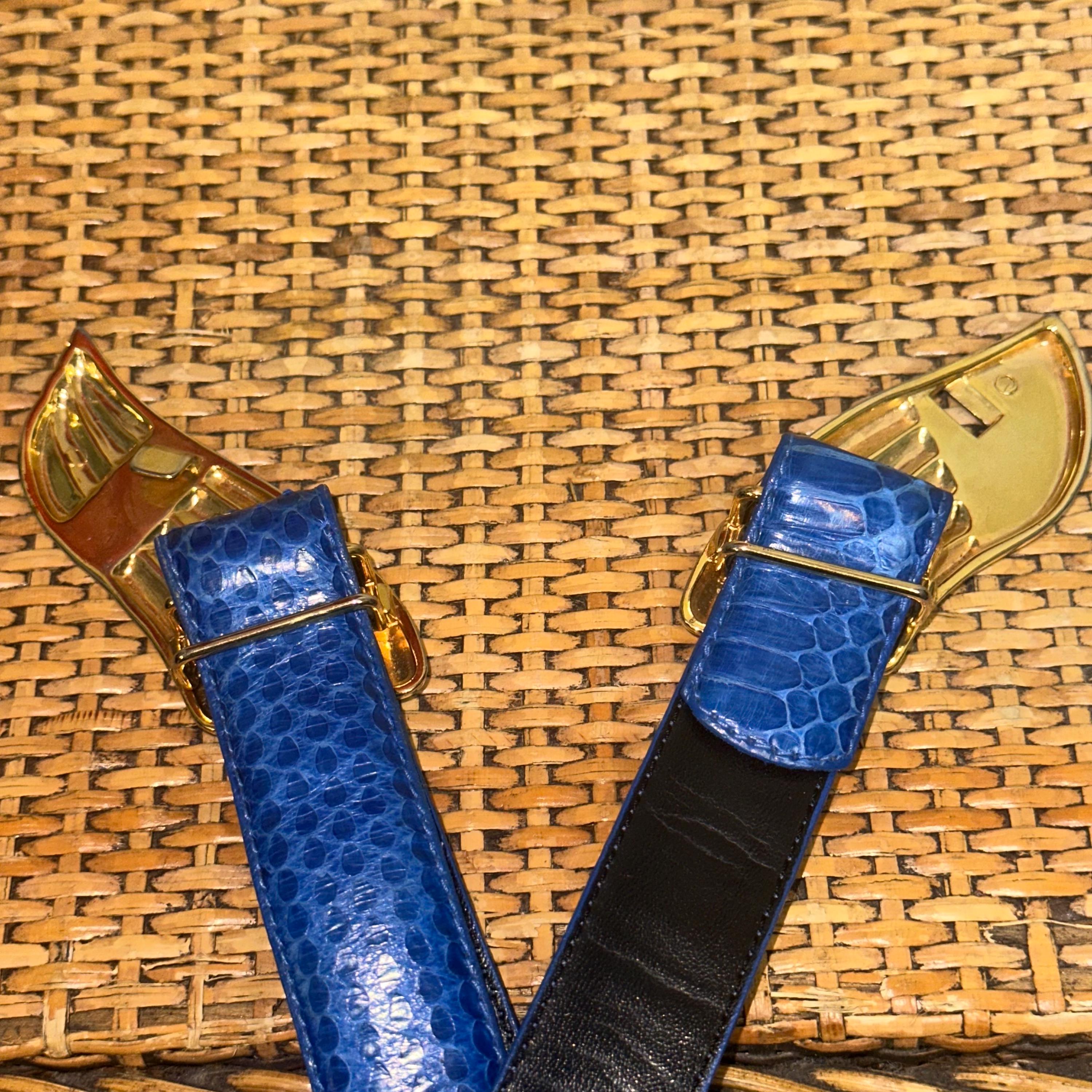 Liz Claiborne Genuine Snakeskin Belt Gold Wing Buckle Vintage 80s Glam Sz M Rare Vintage Liz Claiborne Snakeskin Belt – Tan Leather With Gold  main image 3