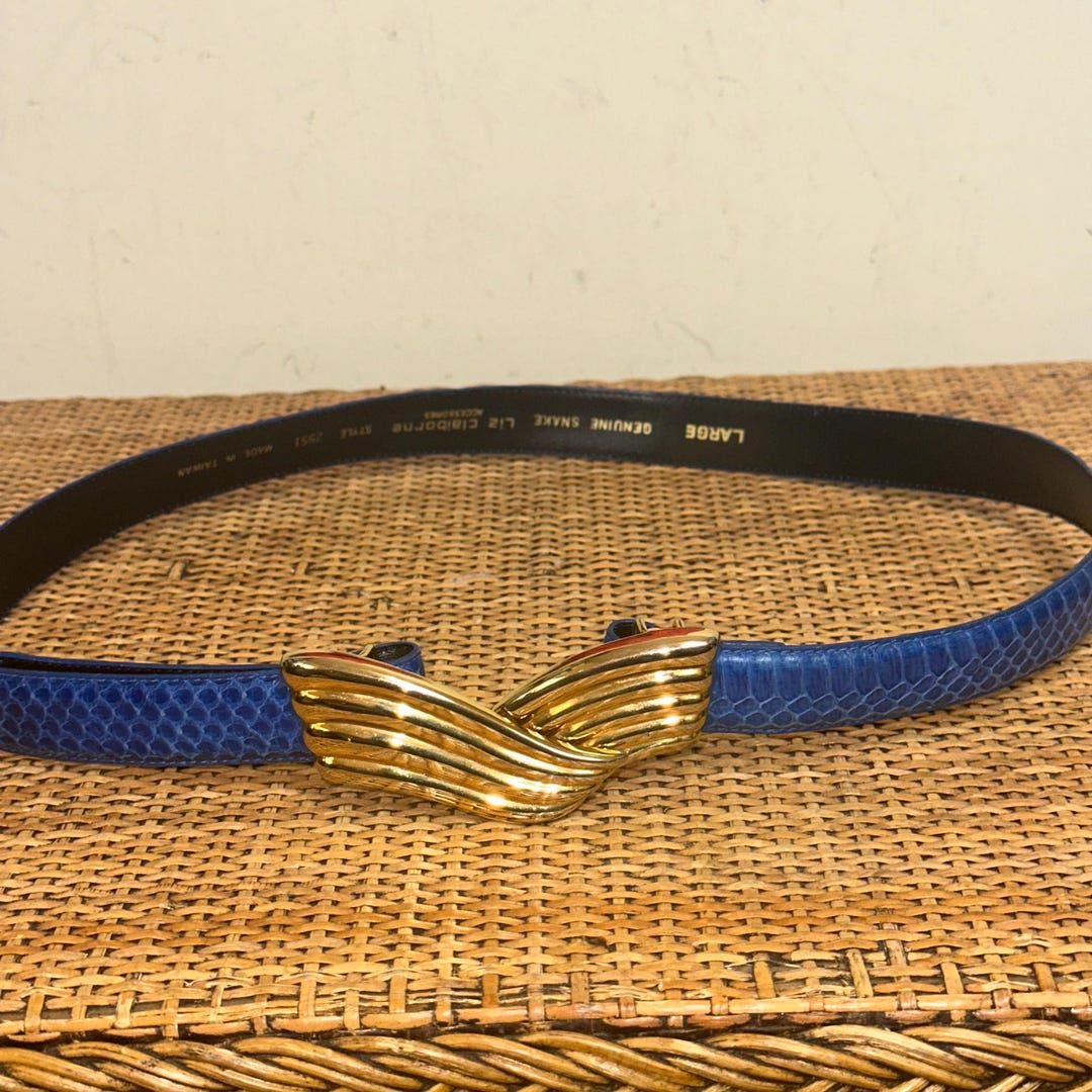 Liz Claiborne Genuine Snakeskin Belt Gold Wing Buckle Vintage 80s Glam Sz M Rare Liz Claiborne Genuine Snakeskin Belt Gold Wing Buckle  main image 4