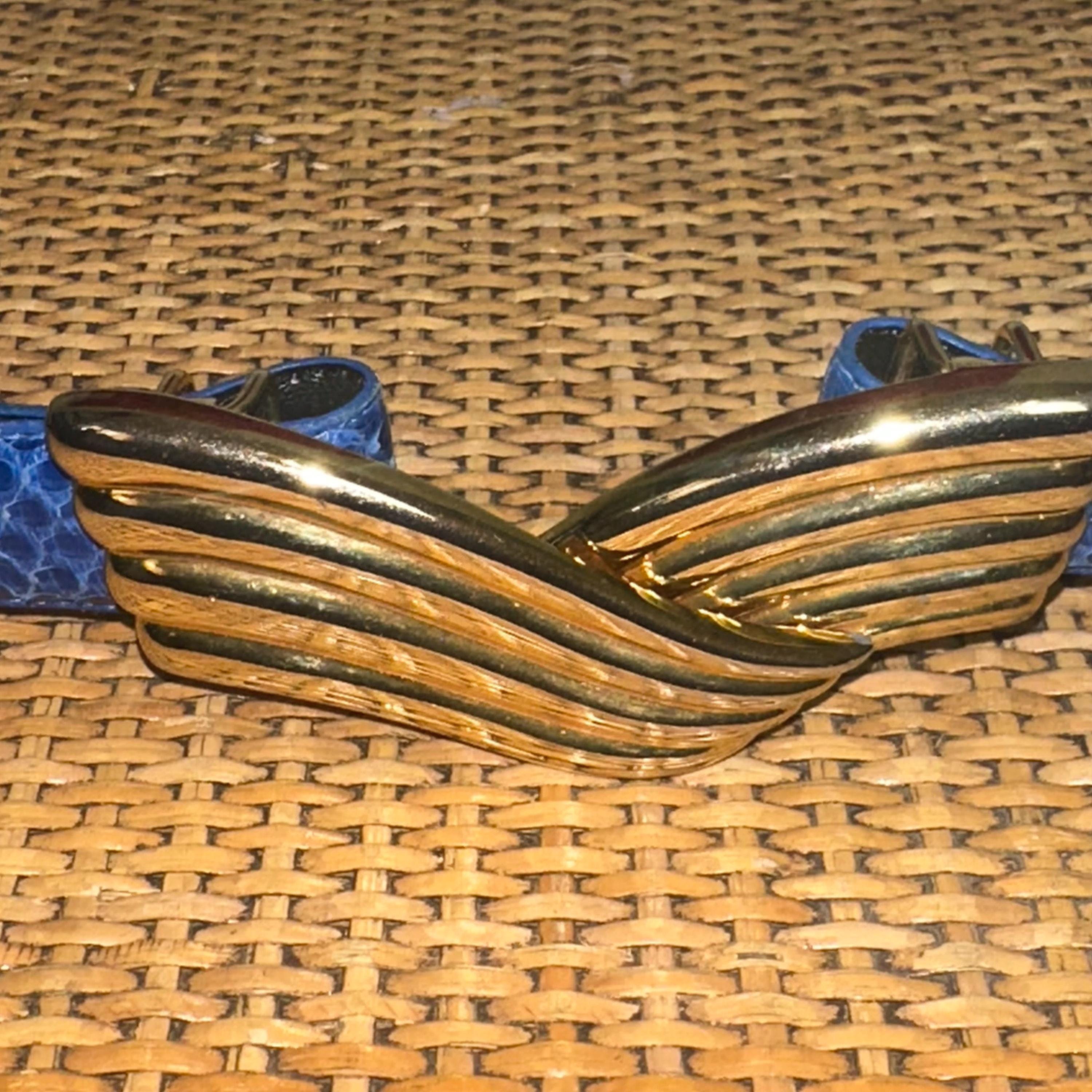 Vintage 80s Liz Claiborne Snake Skin Belt, Blue Leather  display picture 3