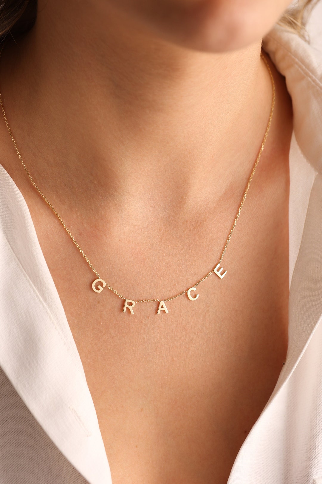 14k Solid Gold Name Necklace Personalized Initial Necklace Etsy