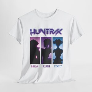 Kpop Dämonenjäger Unisex T-Shirt aus schwerer Baumwolle, Huntrix Band T-Shirt, Mira, Rumi, Zoey, Grafik-T-Shirt, Konzert Merch, Musik Fan Geschenk, Dämonentöter