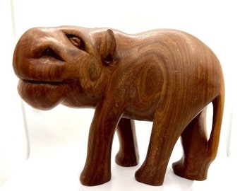 Beautiful Rare Vintage Wooden Teak Hand Carved Large Hippopotamus Figure