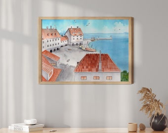 Dipinto ad acquerello di Kiki, opera d'arte Ghibli da parete, stampa di Kiki, poster di Kiki, paesaggio da parete