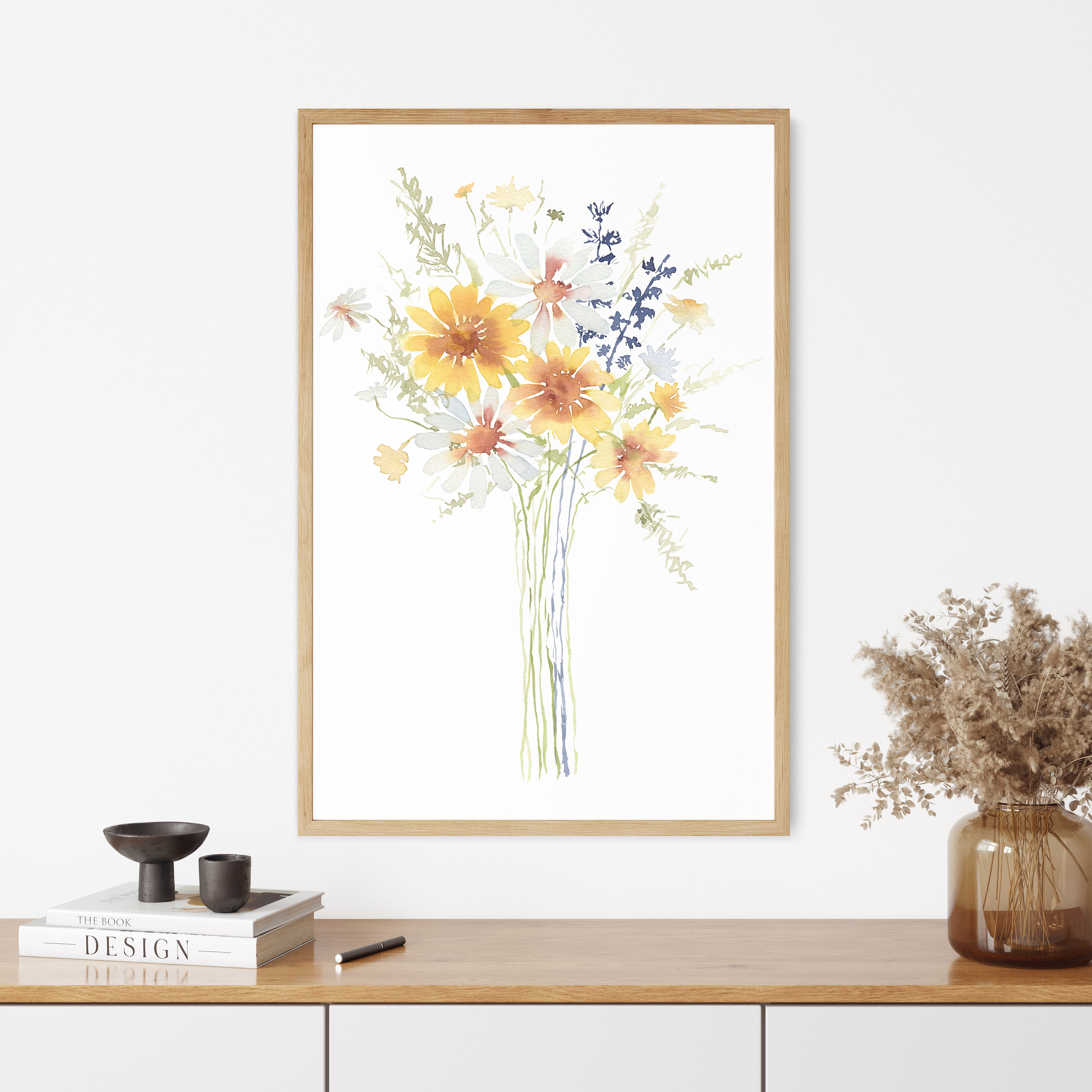 Wildflower Bouquet Watercolor Painting Floral Wall Art Etsy