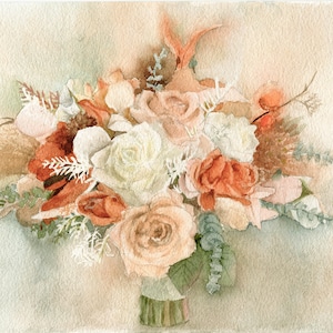 Pittura bouquet personalizzata; Pittura personalizzata per bouquet da sposa; Pittura ad acquerello originale; Pittura ad acquerello da foto