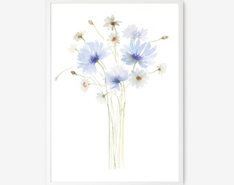 Wildflower Bouquet Watercolor Painting, Floral Wall Art, Flower Watercolor, Printable Wall Art, Digital Prints