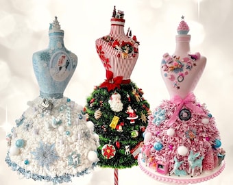 Dress Form Christmas Tree, 1950s Christmas Tree, Vintage Christmas Tree, Retro Christmas Tree, Blue Christmas Decor, Pink Christmas Decor