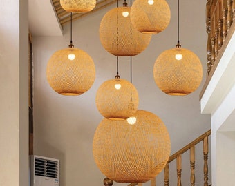 Lampe à suspension ronde en bambou tressé | crée une ambiance rétro chic | Bambou de haute qualité | Recyclé et recyclable