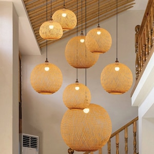 Round Woven Bamboo Pendant Lamp Creates a Retro Chic Ambience High-Quality Bamboo Recycled and Recyclable image 1