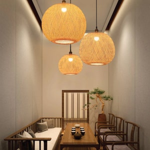 Round Woven Bamboo Pendant Lamp Creates a Retro Chic Ambience High-Quality Bamboo Recycled and Recyclable image 3