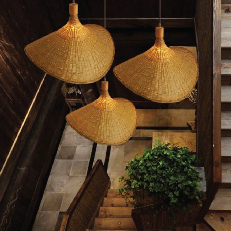 Plafonniers pour salon de thé en bambou Éclairage de style sud-est asiatique Bambou tressé de haute qualité Recyclé et recyclable image 8