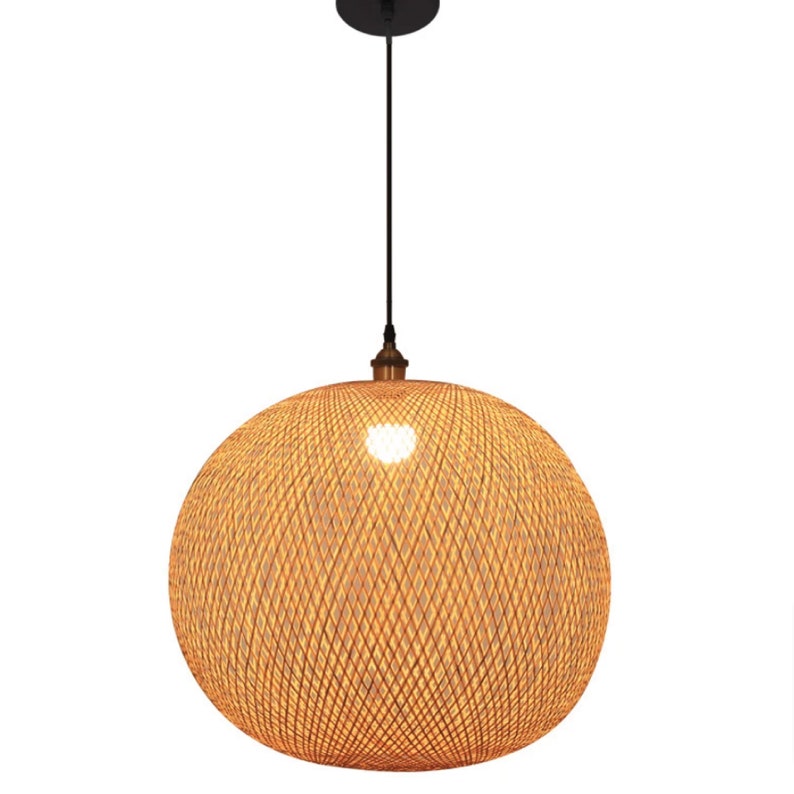 Round Woven Bamboo Pendant Lamp Creates a Retro Chic Ambience High-Quality Bamboo Recycled and Recyclable image 5