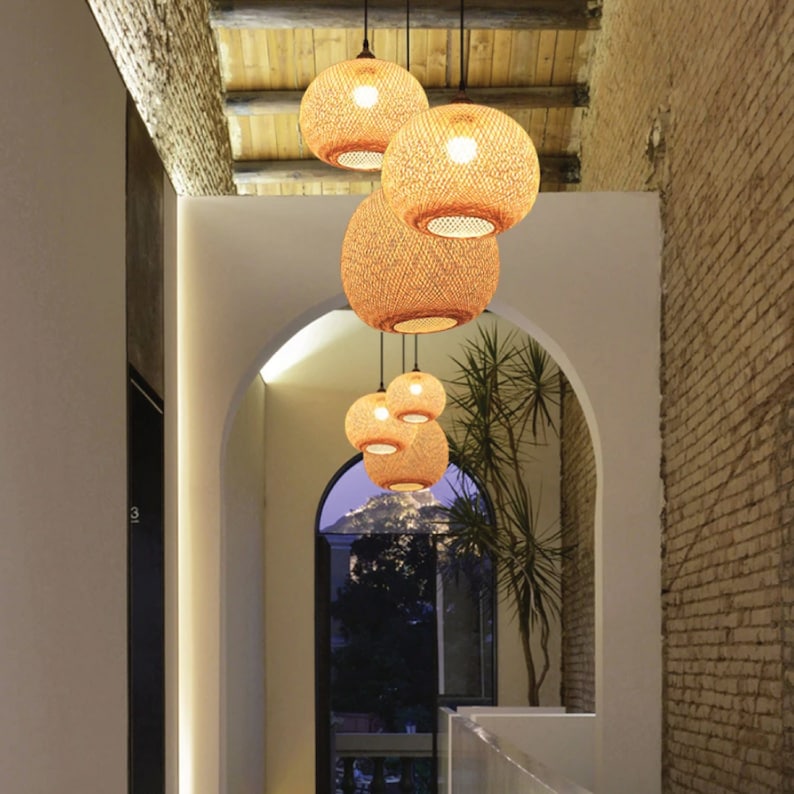 Round Woven Bamboo Pendant Lamp Creates a Retro Chic Ambience High-Quality Bamboo Recycled and Recyclable image 4