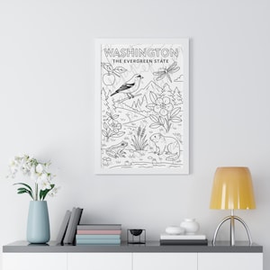 Washington State Symbols Wall Art – Minimalist Line Art Digital Download