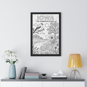 Iowa State Symbols Wall Art – Black & White Line Art Digital Download