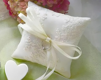 Wedding Ring Pillow | White Lace embroidered ring holder | Ring bearer pillow for wedding | High Quality Satin Ring Pillow