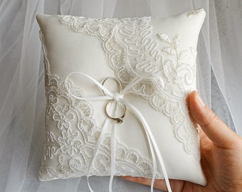 Coussin pour alliances en dentelle de mariage de style européen, porte-bague romantique pour mariage, coussin pour alliances en satin de style français, cadeau de mariage