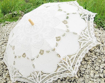 Bridal Umbrella, Lace Umbrella, Dance Photography Prop, Crochet Embroidered Decorative Parasol, Wedding Gift, White, Black or Beige