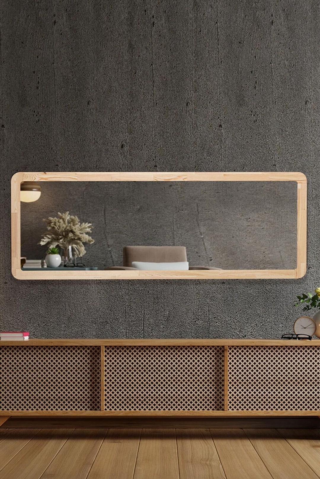 Curved Wall Art Mirrors Rustic Wood Art Mirror Naturel Pine Etsy