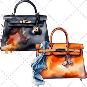 Luxustasche Clipart-Set, Elegante Designer Handtasche Kunst, digitaler Download PNG & JPG
