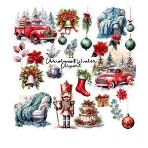 Watercolor Christmas, Winter Clipart Collection, Instant Download, JPG&PNG 300 DPI