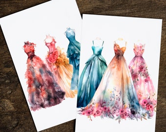 Watercolor Haute Couture Dresses, Jpg files, Instant Download