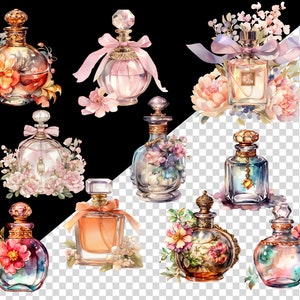 This set features elegant and nostalgic perfume bottle designs in beautiful watercolor styles, perfect for adding a touch of vintage flair to your creations.